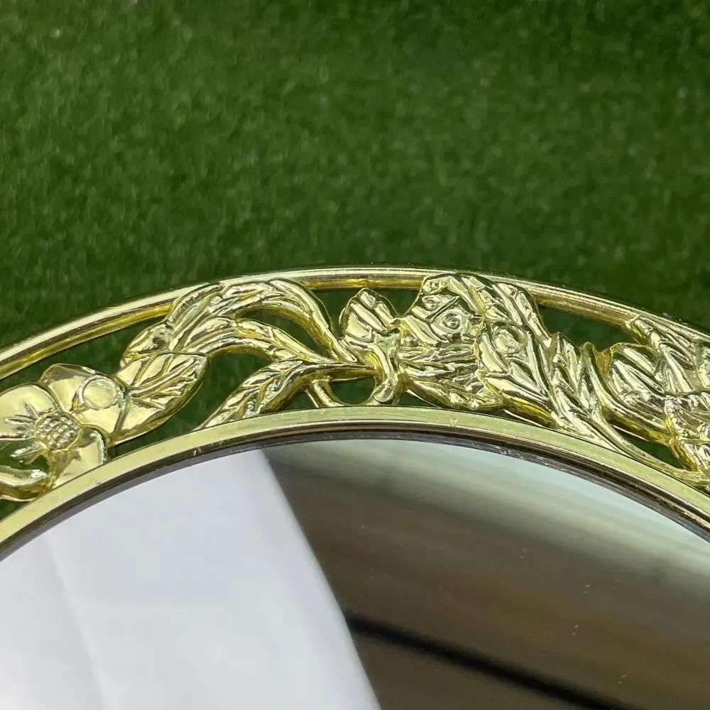 Vintage Gold Toned Double Sided Desktop Makeup Mirror Decorative